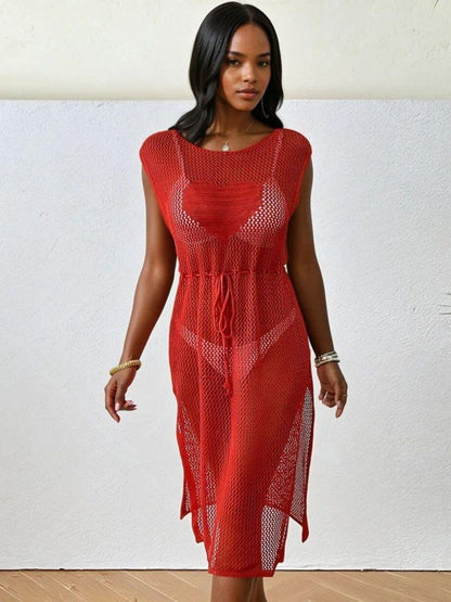 Midi Dress in Red cotton - Nowi Korean Fashion