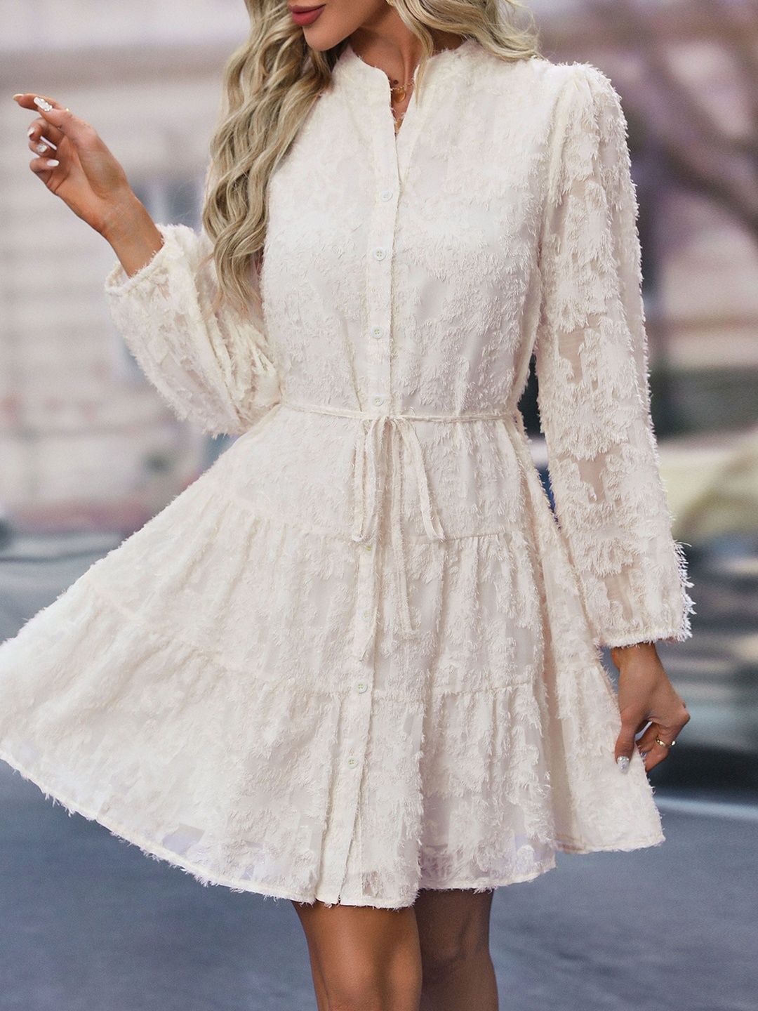 Fit & Flare Dress in White - Nowi Korean Fashion