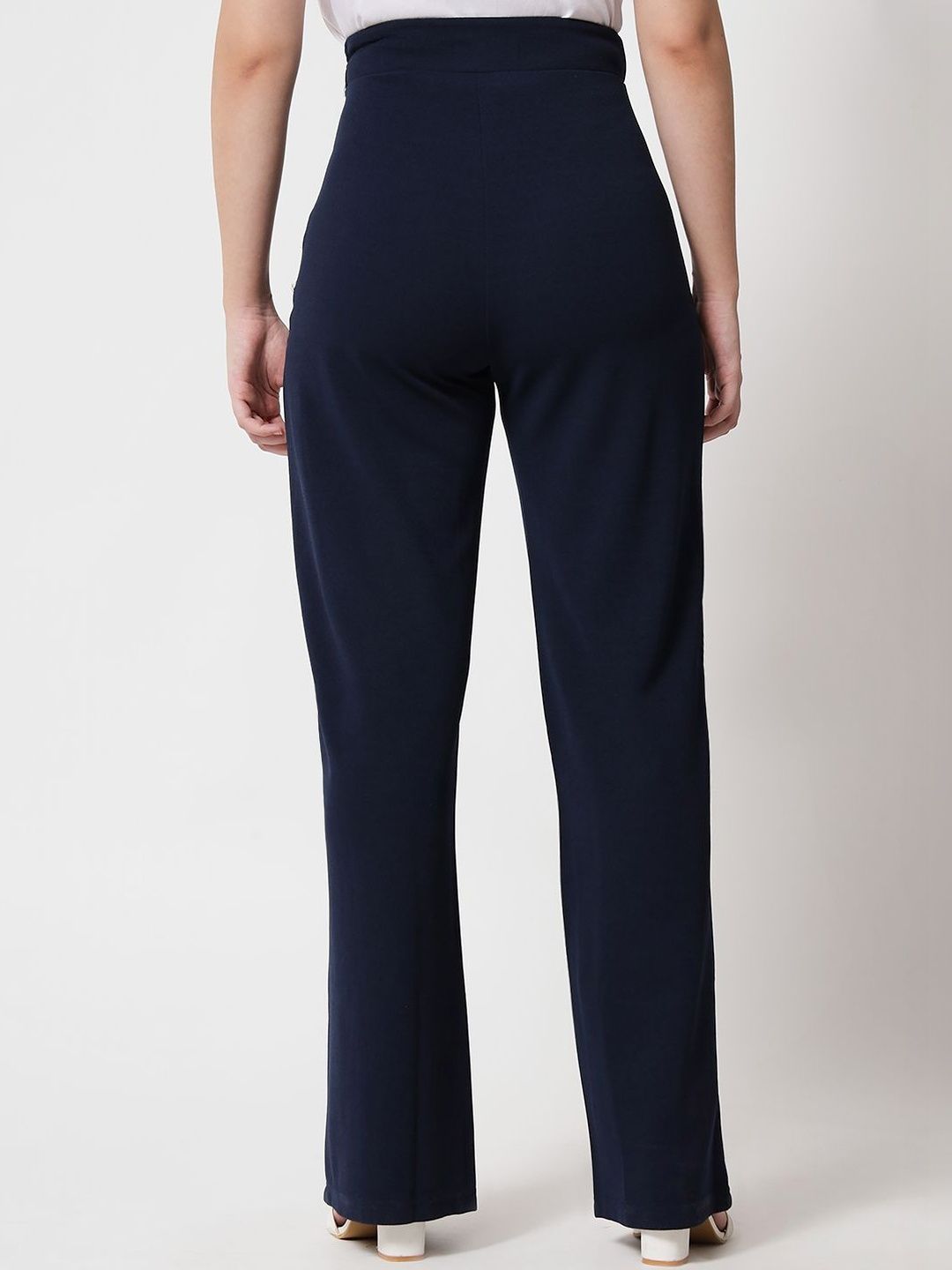 NOWI Women Solid Flared High-Rise Wide Leg Formal Trousers