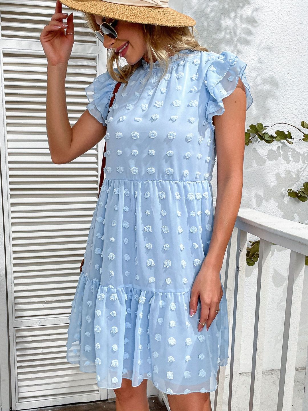 Flutter Sleeve Ruffled Fit & Flare Dress