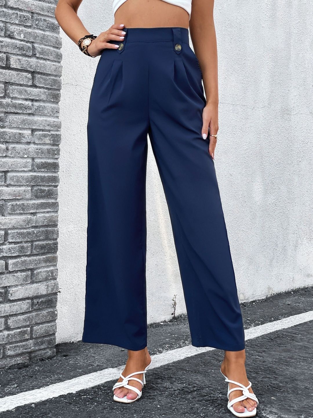 Women High-Rise Non Iron Pleated Trousers