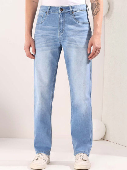 Men Straight Fit Mid-Rise Light Fade Jeans
