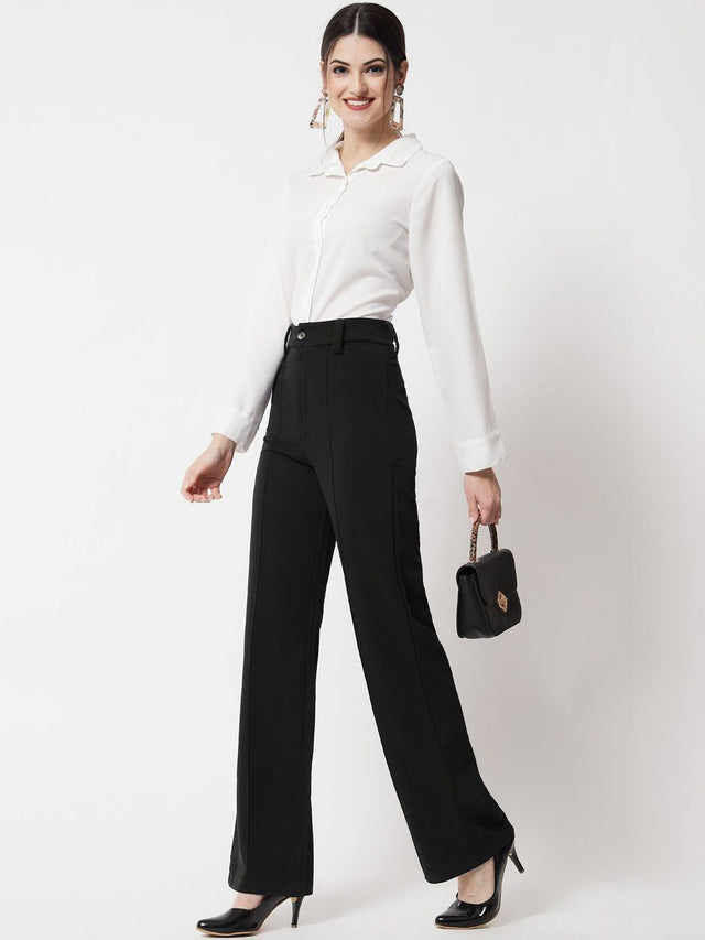 NOWI Women High-Rise Regular Fit Solid Formal Trousers