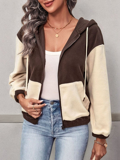 Women Colourblocked Fleece Bomber Jacket