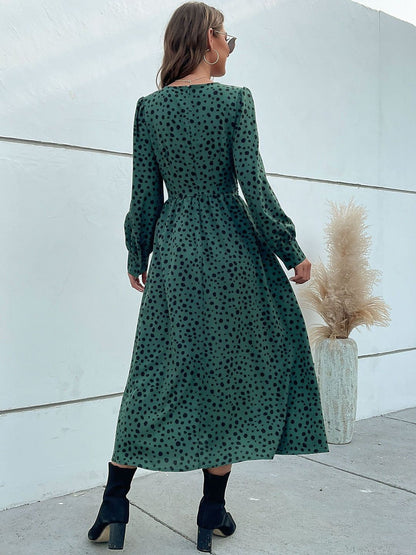 Women's Green Print Midi Dress