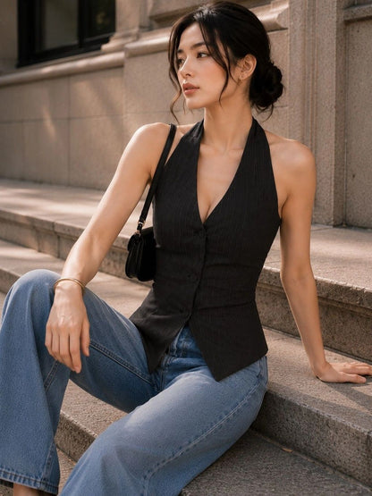Striped Halter Neck Top
