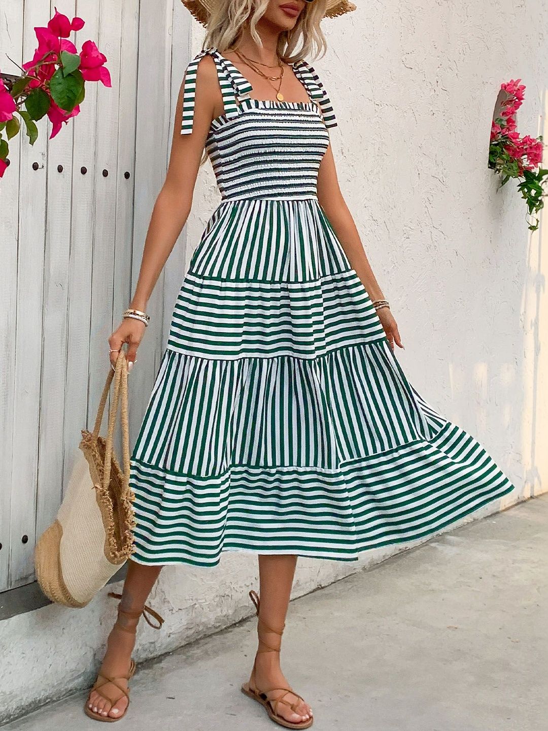 Striped Fit & Flare Midi Dress