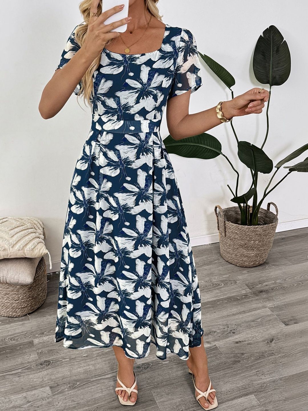 Floral Print Fit & Flare Midi Dress