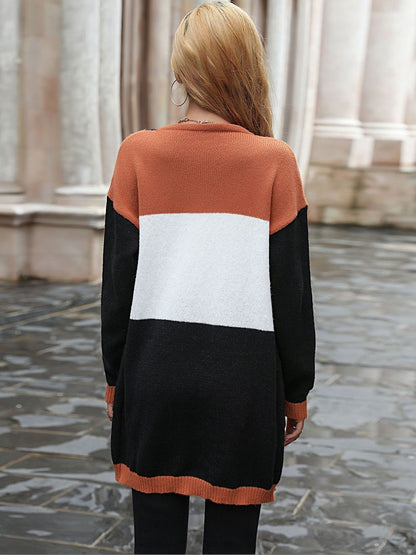 Women's Black Colourblocked Cardigan Blend Printed