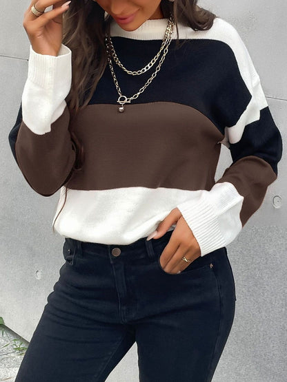 Women's Brown Colourblocked Pullover Blend Printed