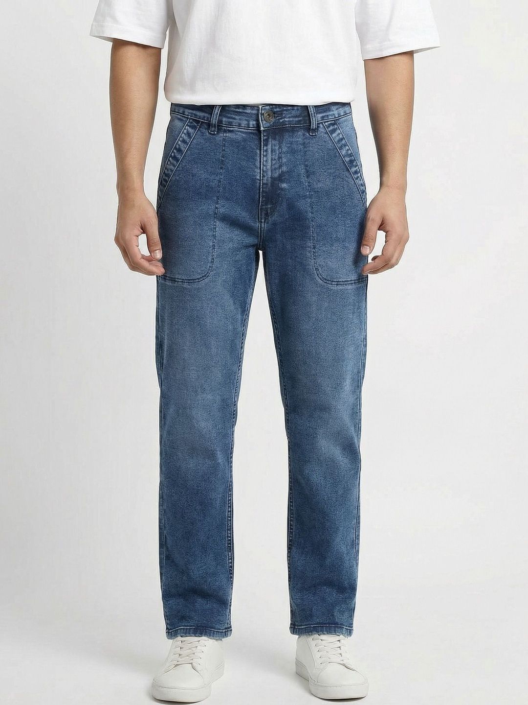 Men Straight Fit Low-Rise Light Fade Stretchable Jeans