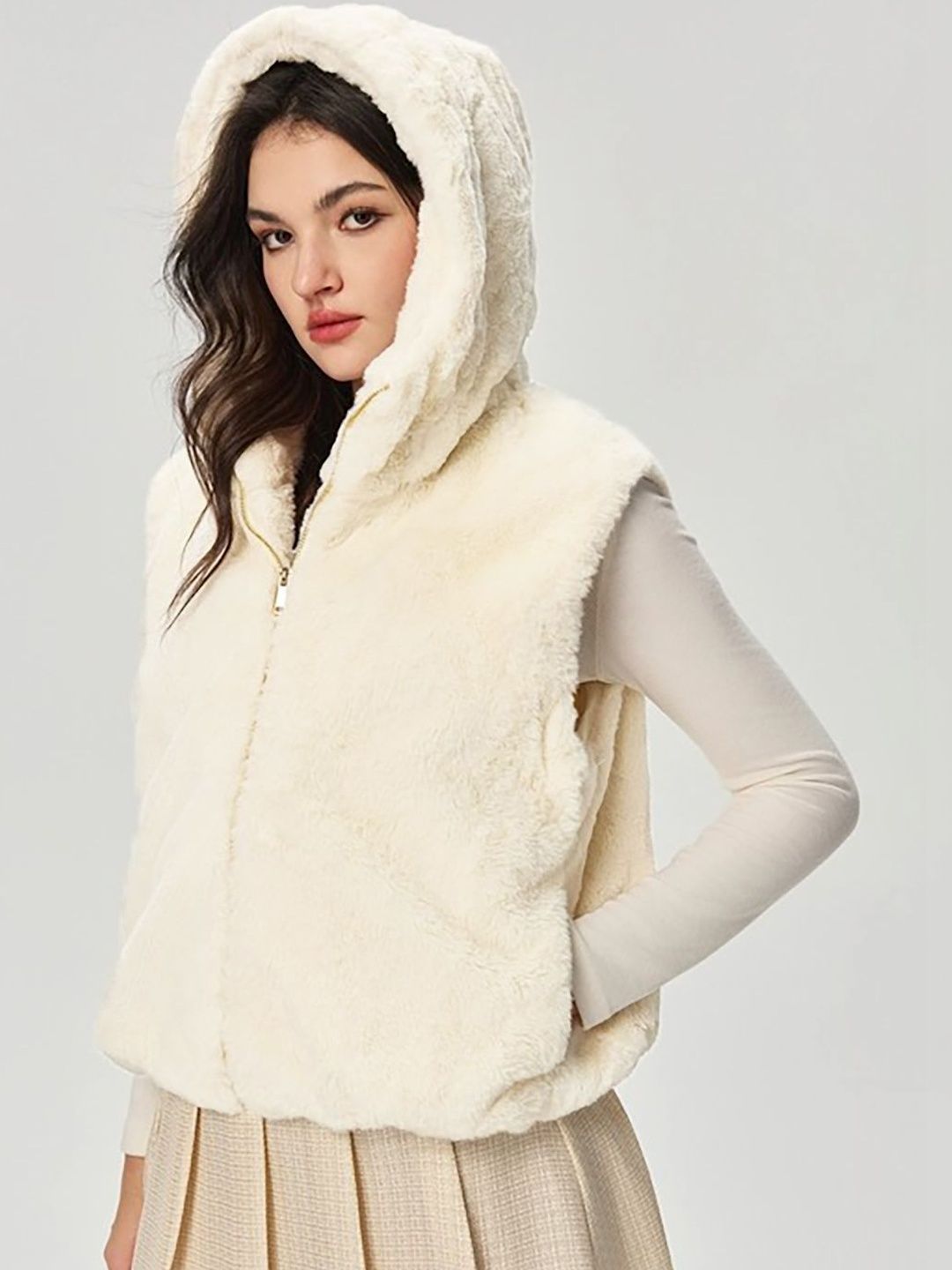 Jacket in Beige faux-fur; synthetic - Nowi Korean Fashion
