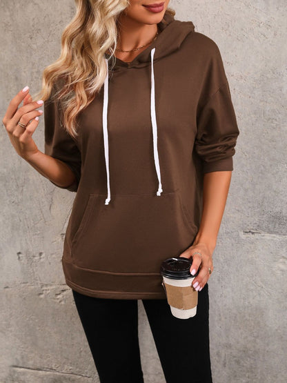 Hooded Sweatshirt in Brown Cotton - Nowi Korean Fashion