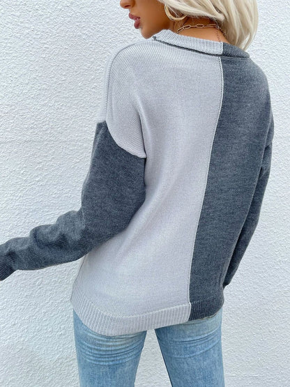 Women's Grey Colourblocked Pullover Blend Printed