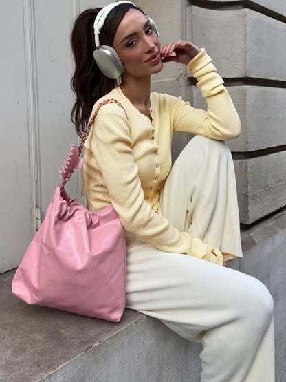 Yellow Ribbed Round Neck Casual Top