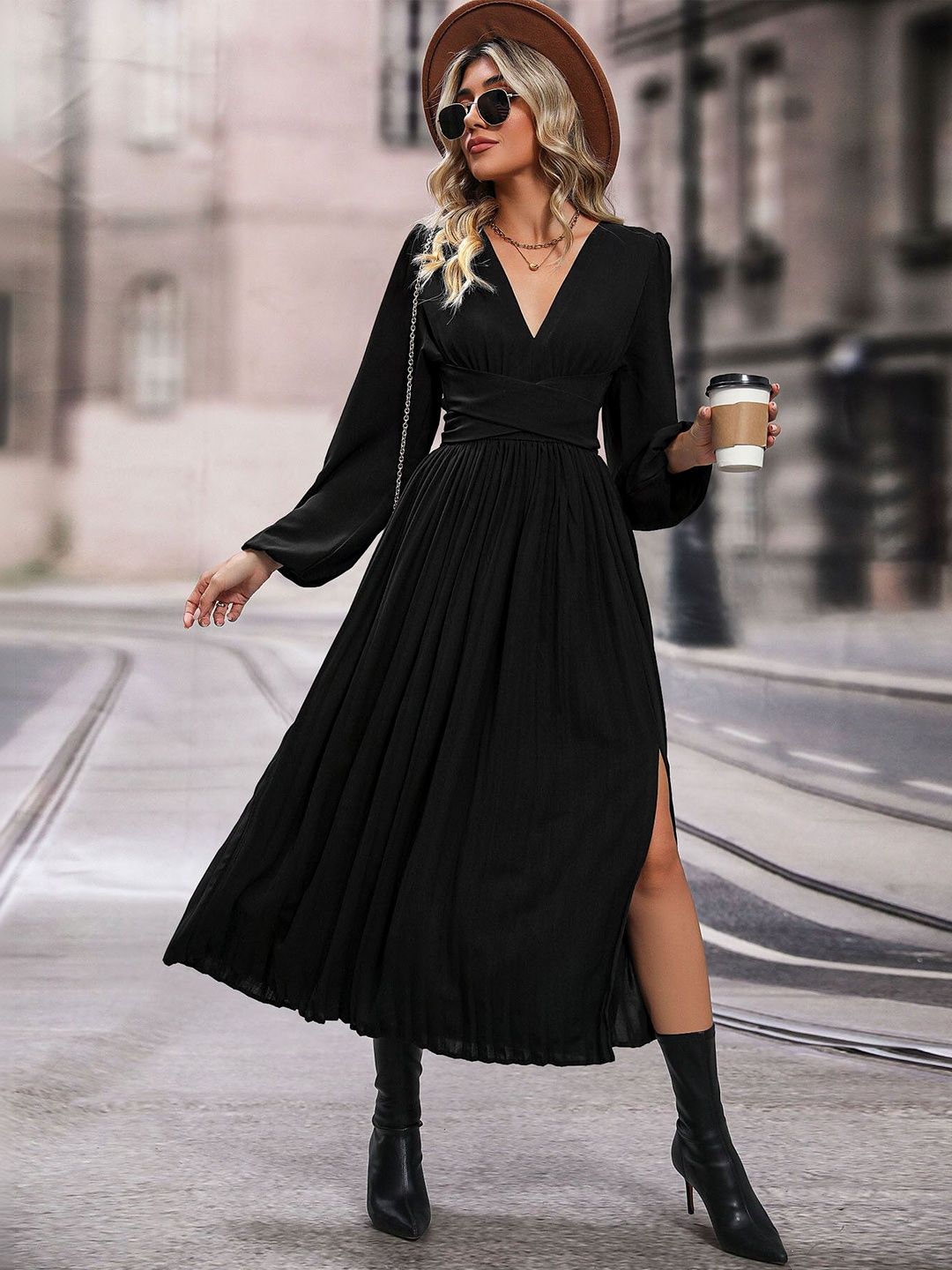 Maxi Midi Dress in Black - Nowi Korean Fashion