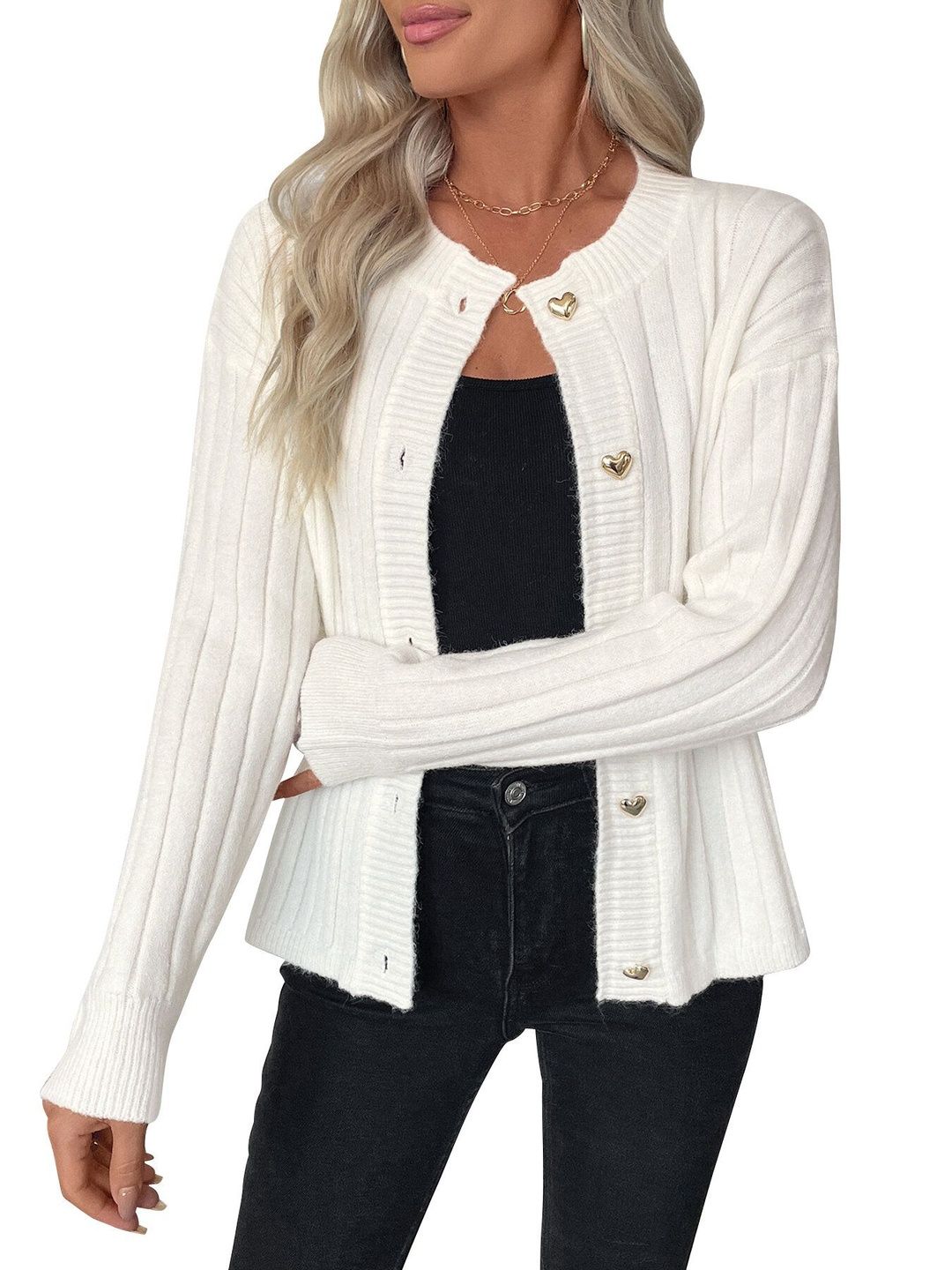 Ribbed Cardigan in White - Nowi Korean Fashion