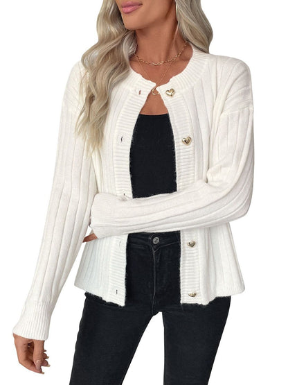 Ribbed Cardigan in White - Nowi Korean Fashion