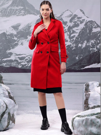Solid Double Breasted Coats