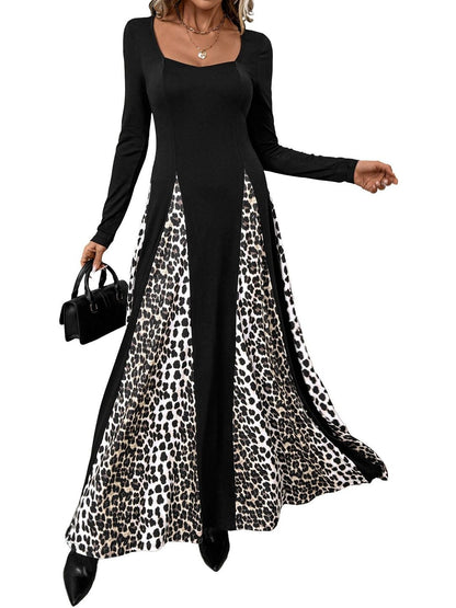 Women's Black Animal Print Maxi Dress