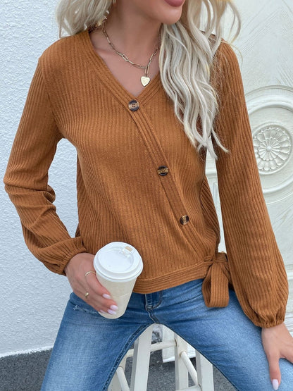 Women's Brown Ribbed Pullover Blend Printed Regular Fit