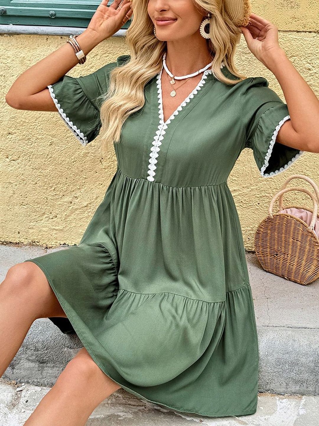 Flutter Sleeve Ruffled Fit & Flare Dress