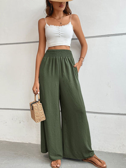 Loose Fit High-Rise Trousers in Green - Nowi Korean Fashion