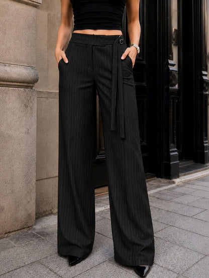 Women Striped Relaxed High-Rise Wrinkle Free Trousers