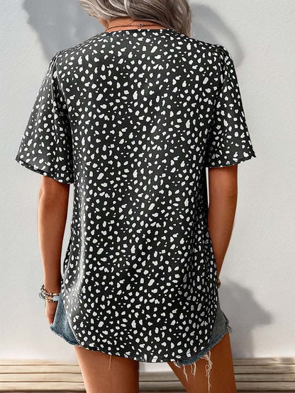 Women's Black Printed Flutter Sleeve Top