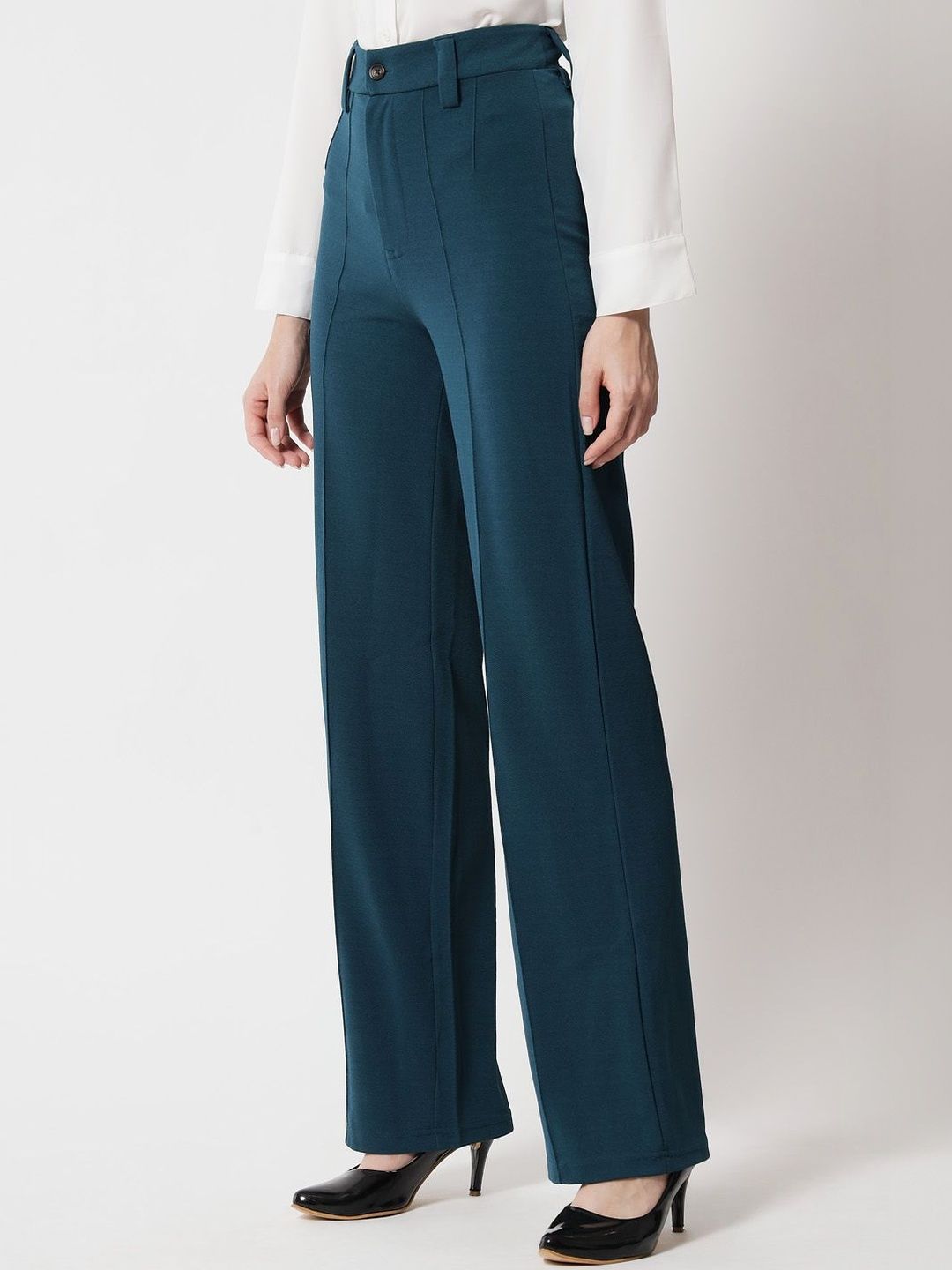 NOWI Women Regular Fit High-Rise Easy Wash Trousers