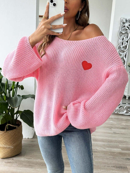 Women Ribbed Pullover with Applique Detail