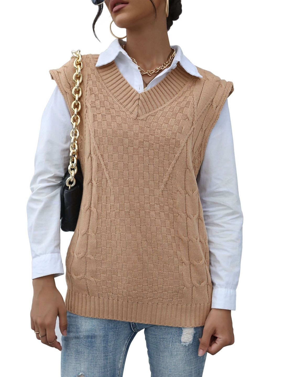 Women's Orange Nowi Women Cable Knit Sweater Vest