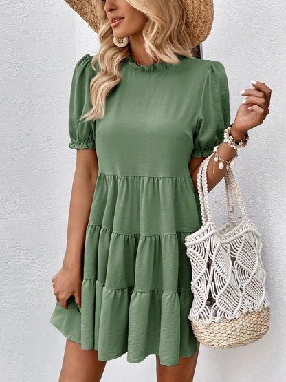 Puff Sleeve Ruffled Fit & Flare Dress