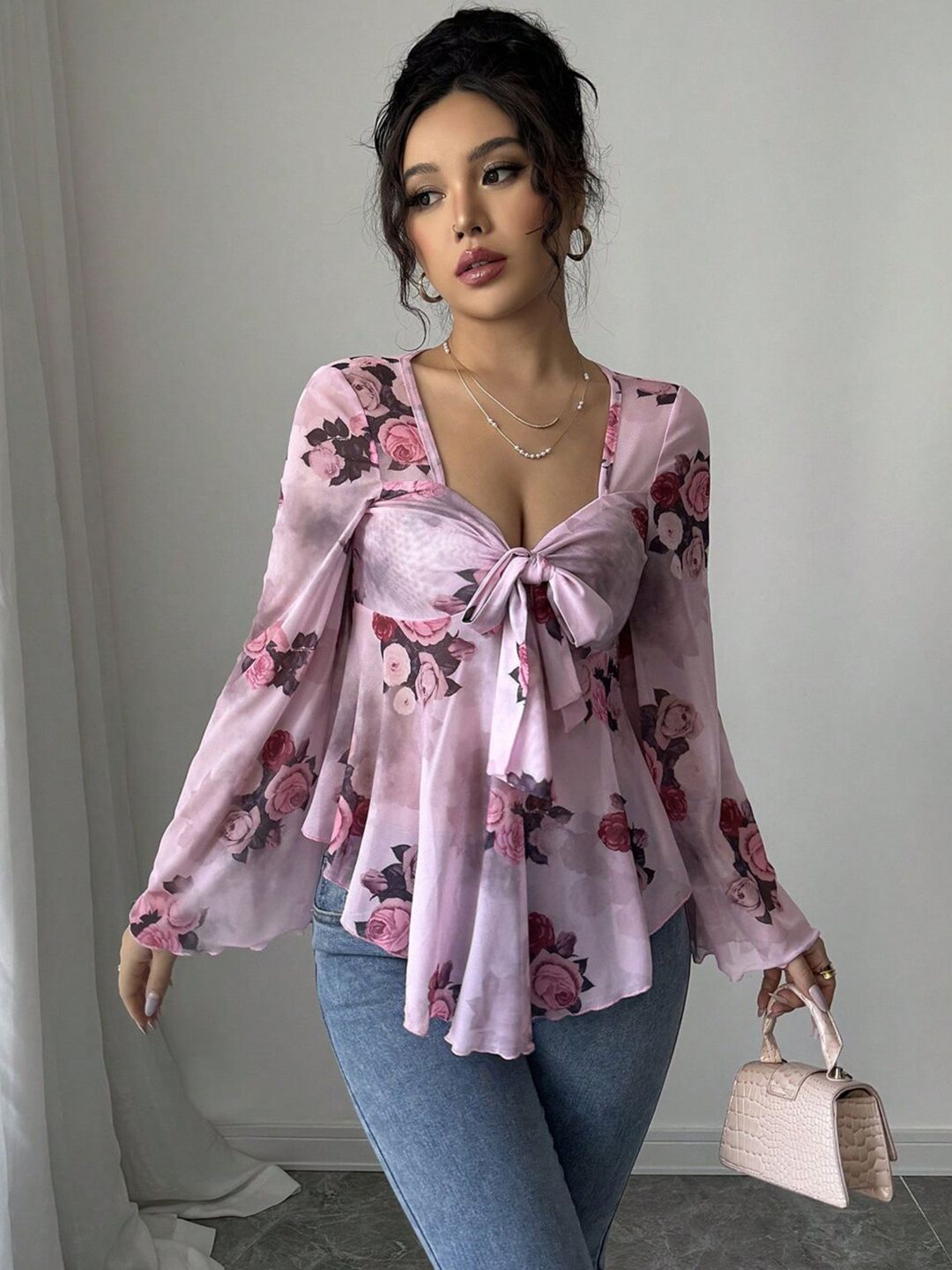Floral Print Flared Sleeve Top