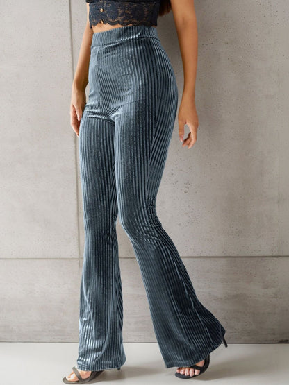 Women Textured Flared High-Rise Trousers
