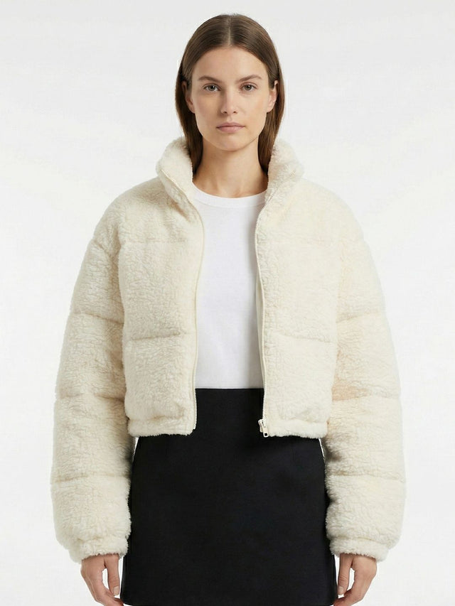 Lightweight Crop Puffer Jacket in White other - Nowi Korean Fashion