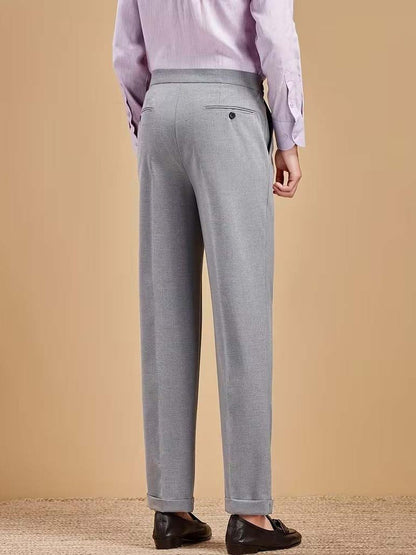 Men Straight Fit Wrinkle Free Pleated Trousers