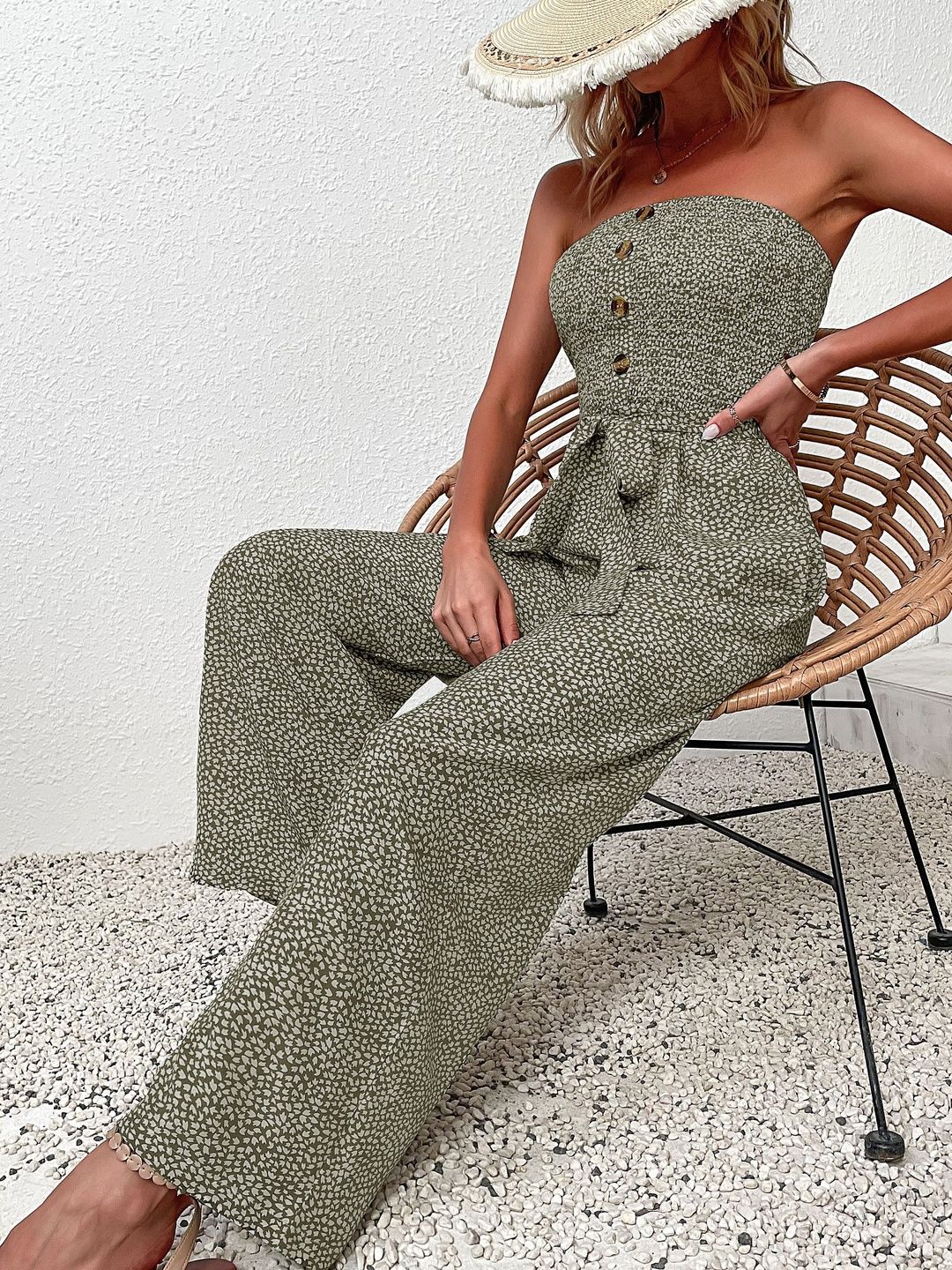 Strapless Printed Basic Jumpsuit