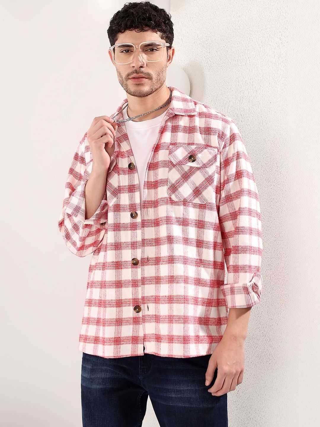 NOWI Men Checked Casual Shirt