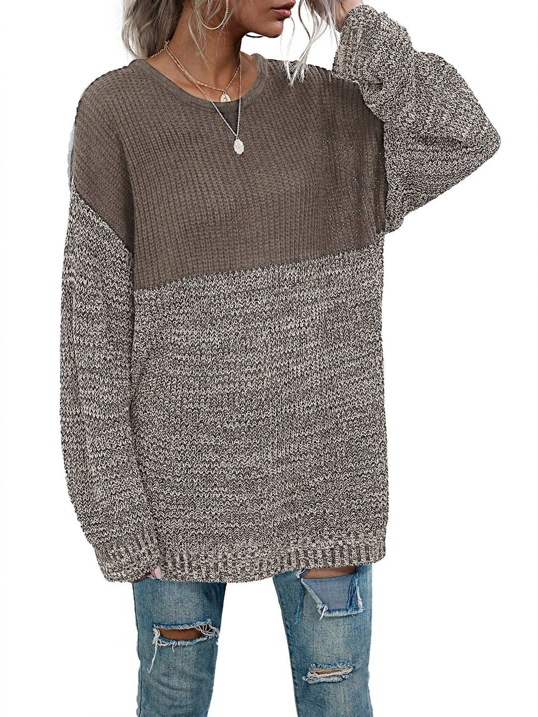 Women's Brown Colourblocked Pullover Blend Printed
