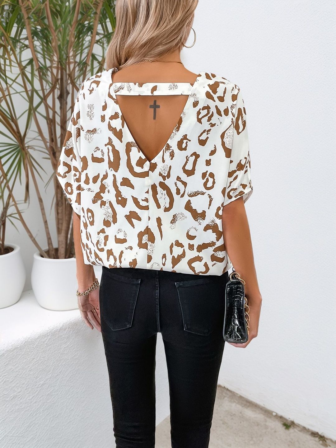 Animal Print Batwing Sleeve Top