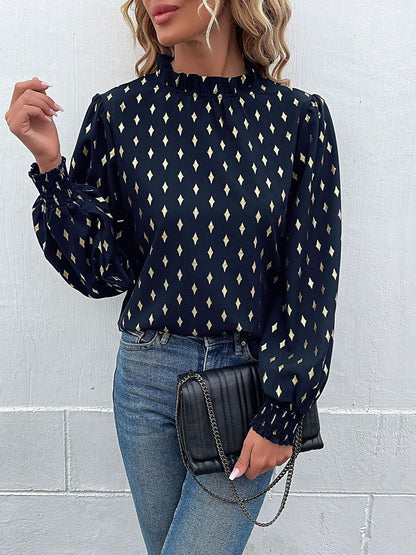 Women's Black Geometric Print Top Blend Regular Fit