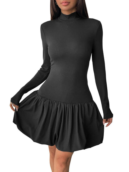 Fit & Flare Mini Dress in Black Style 465 - Nowi Korean Fashion