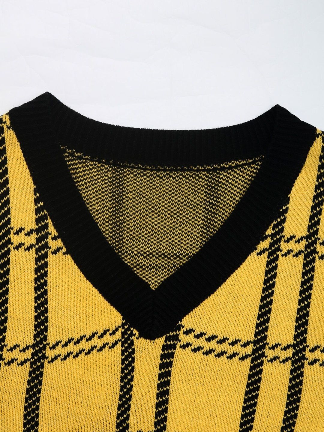 Women's Yellow Checked Crop Sweater Vest