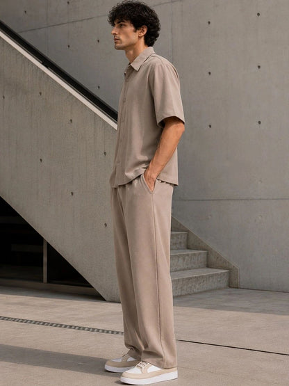 Men Brown Solid Shirt with Trousers Co-Ords