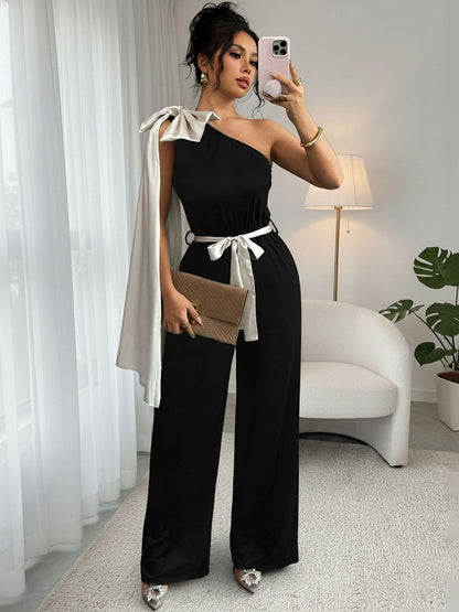 Basic Jumpsuit in Black polyester Sleeveless - Nowi Korean Fashion